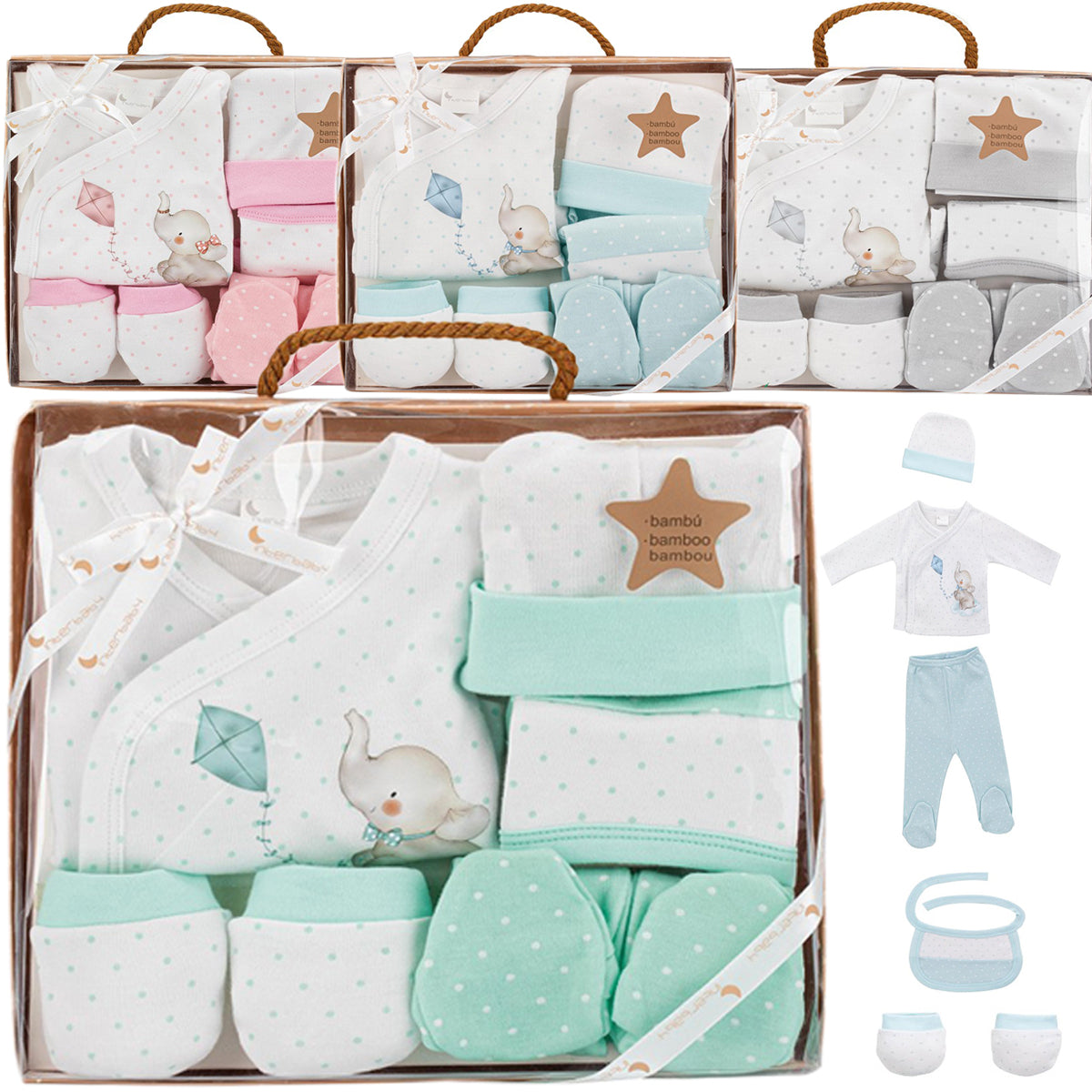 SET DE 5 PIEZAS BAMBÚ ELEFANTES INTERBABY