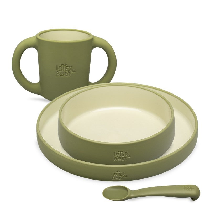 SET DE VAJILLA 4 PIEZAS APRENDIZAJE AZUL, ROSA O VERDE. INTERBABY