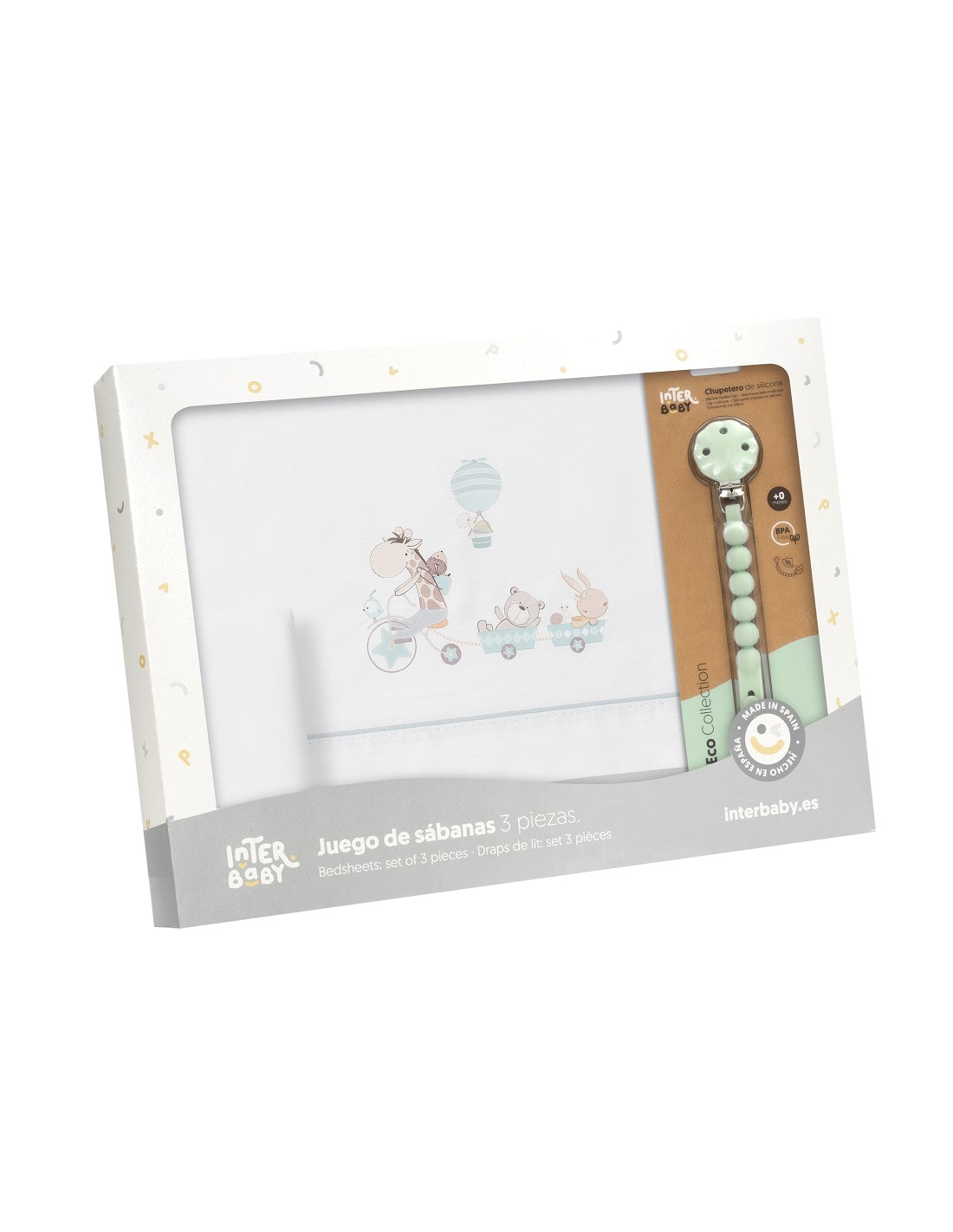 SET DE SABANAS DE CUNA  JIRAFA BICI + CHUPETERO INTERBABY