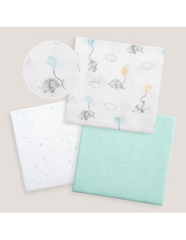 PACK DE 3 GASAS PARA BEBE FANTASIA INTERBABY (80X80)
