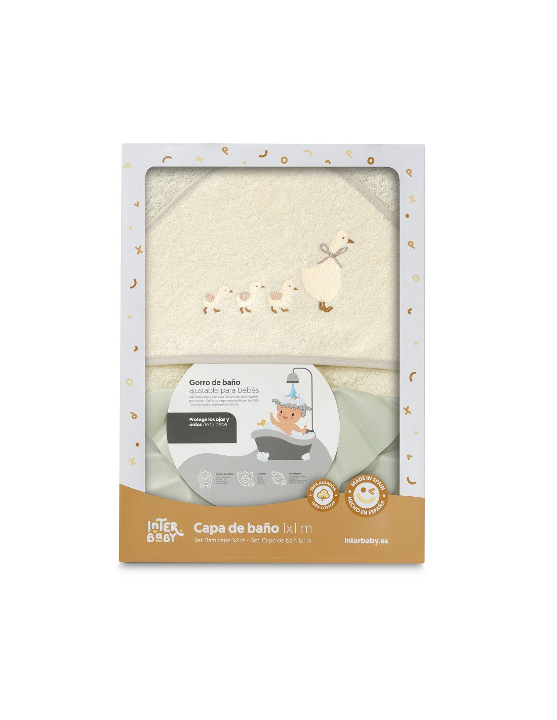 CAPA DE BAÑO Y  GORRO PATITOS FAMILIA INTERBABY