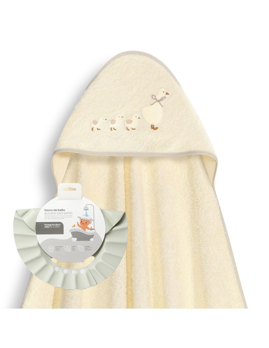 CAPA DE BAÑO Y  GORRO PATITOS FAMILIA INTERBABY