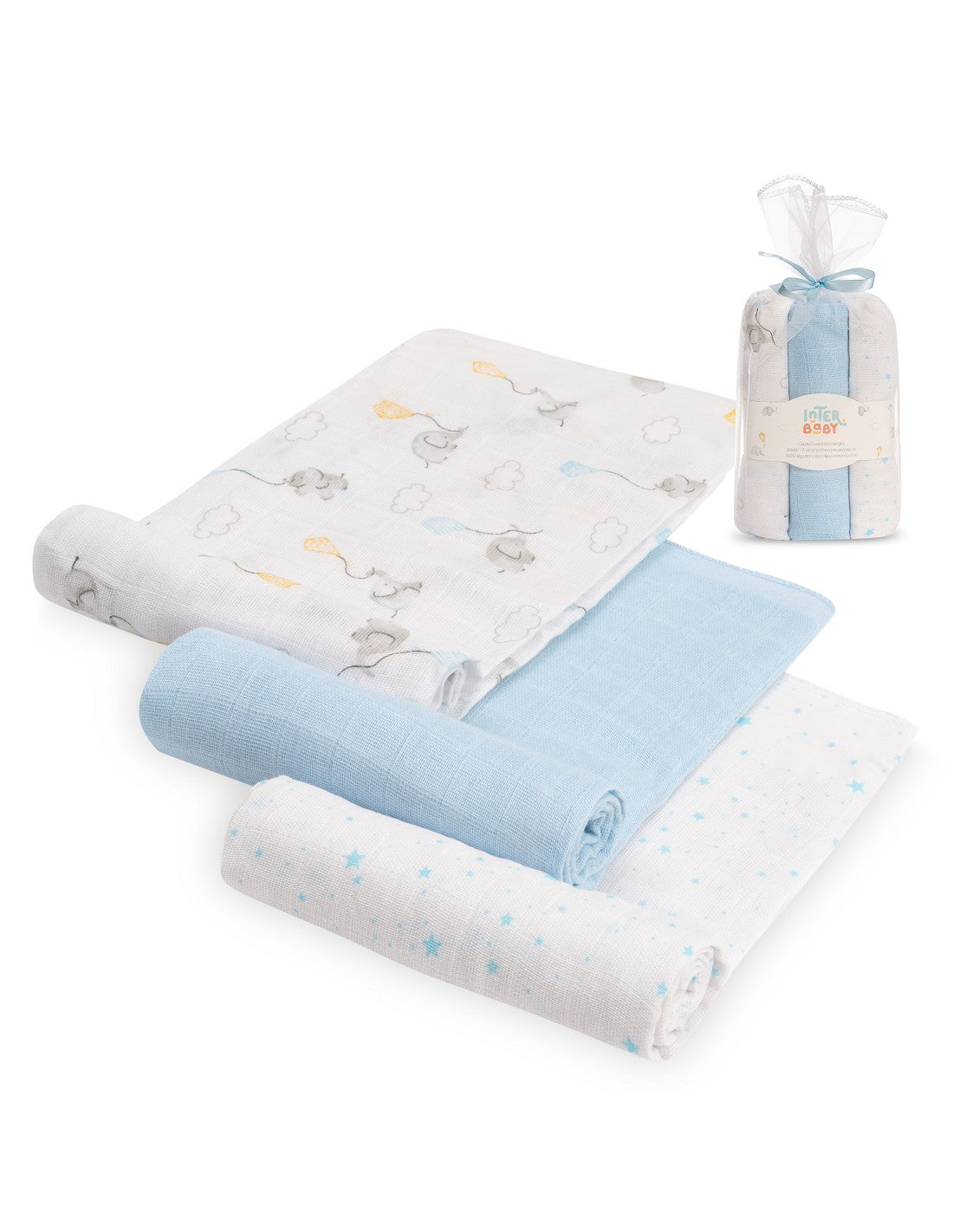 PACK DE 3 GASAS PARA BEBE FANTASIA INTERBABY (80X80)