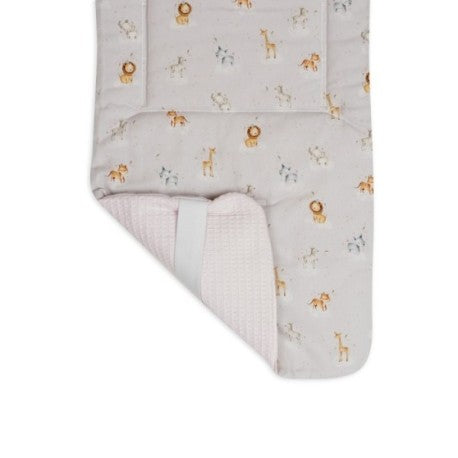 COLCHONETA REVERSIBLE NIDO DE ABEJA+ANIMALITOS VERDE D.ALGODÓN