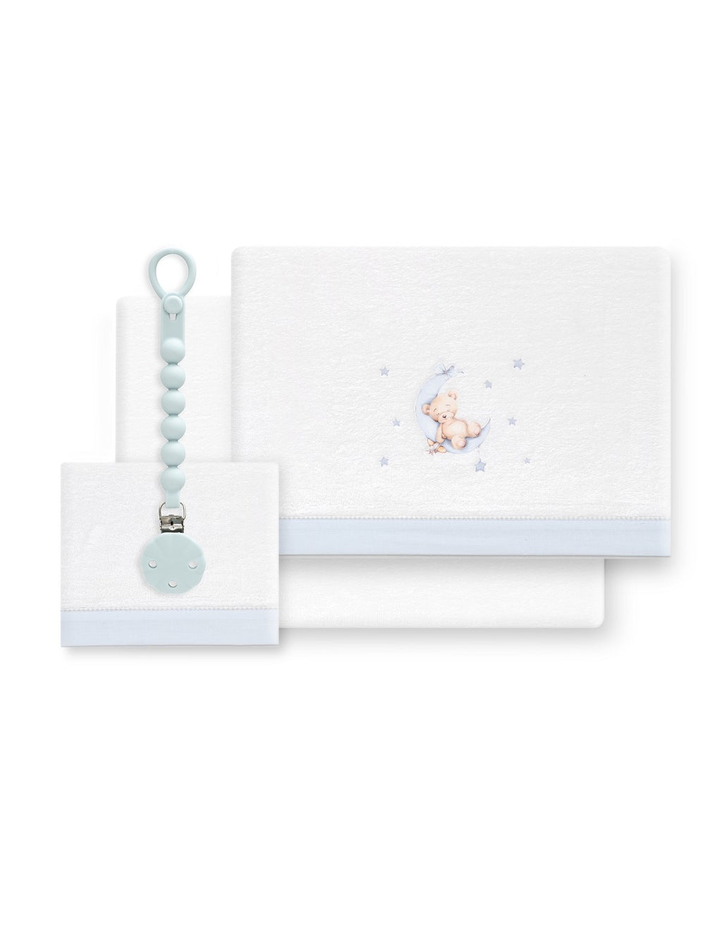 SET DE SABANAS CUNA CORALINA OSO LUNA + CHUPETERO INTERBABY