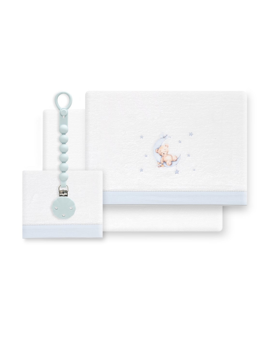 SET DE SABANAS CUNA CORALINA OSO LUNA + CHUPETERO INTERBABY
