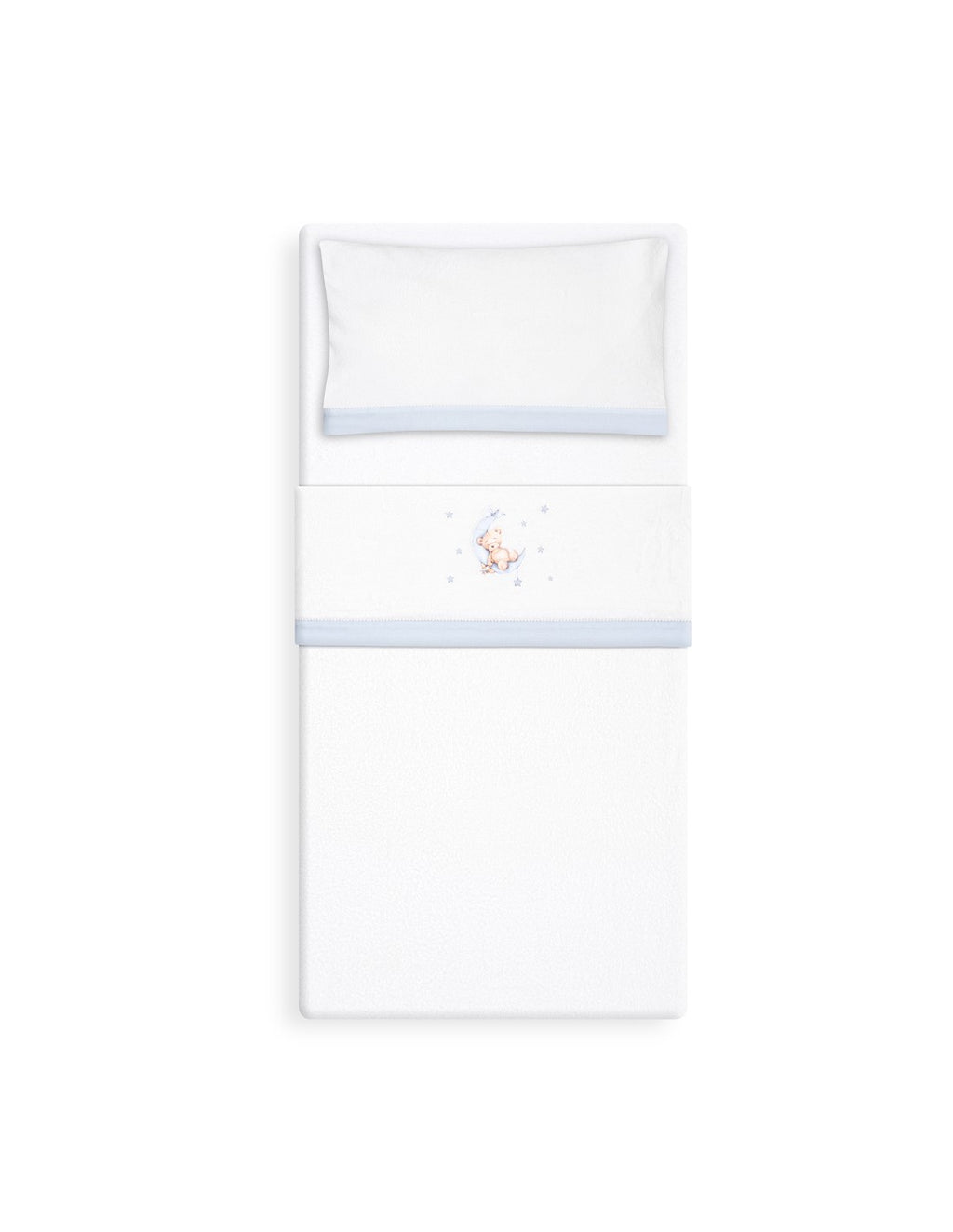 SET DE SABANAS CUNA CORALINA OSO LUNA + CHUPETERO INTERBABY