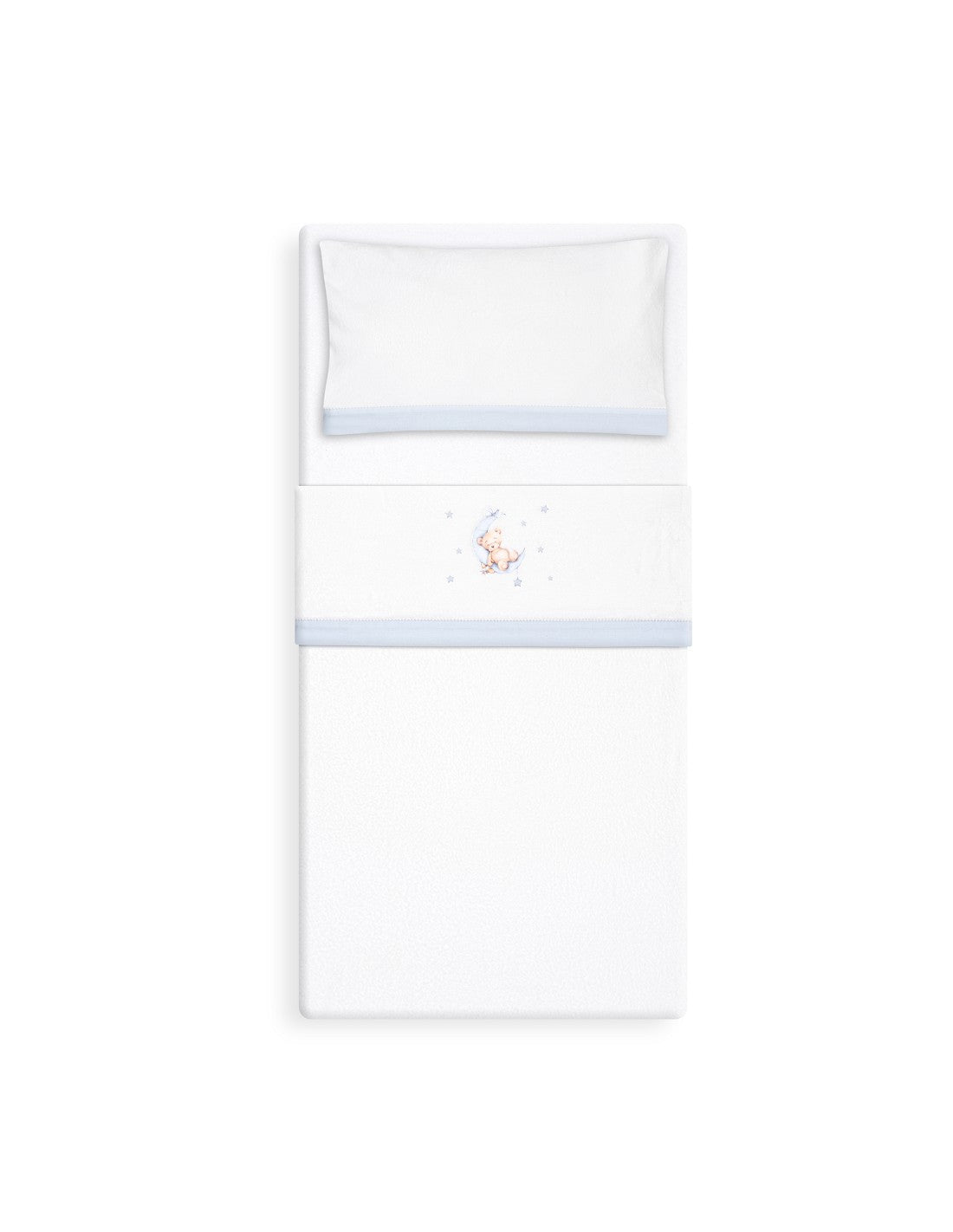 SET DE SABANAS CUNA CORALINA OSO LUNA + CHUPETERO INTERBABY