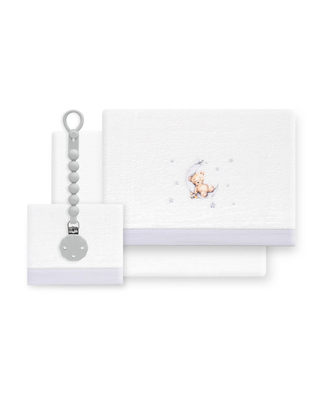 SET DE SABANAS CUNA CORALINA OSO LUNA + CHUPETERO INTERBABY