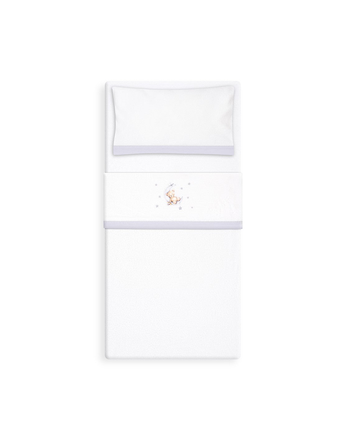 SET DE SABANAS CUNA CORALINA OSO LUNA + CHUPETERO INTERBABY