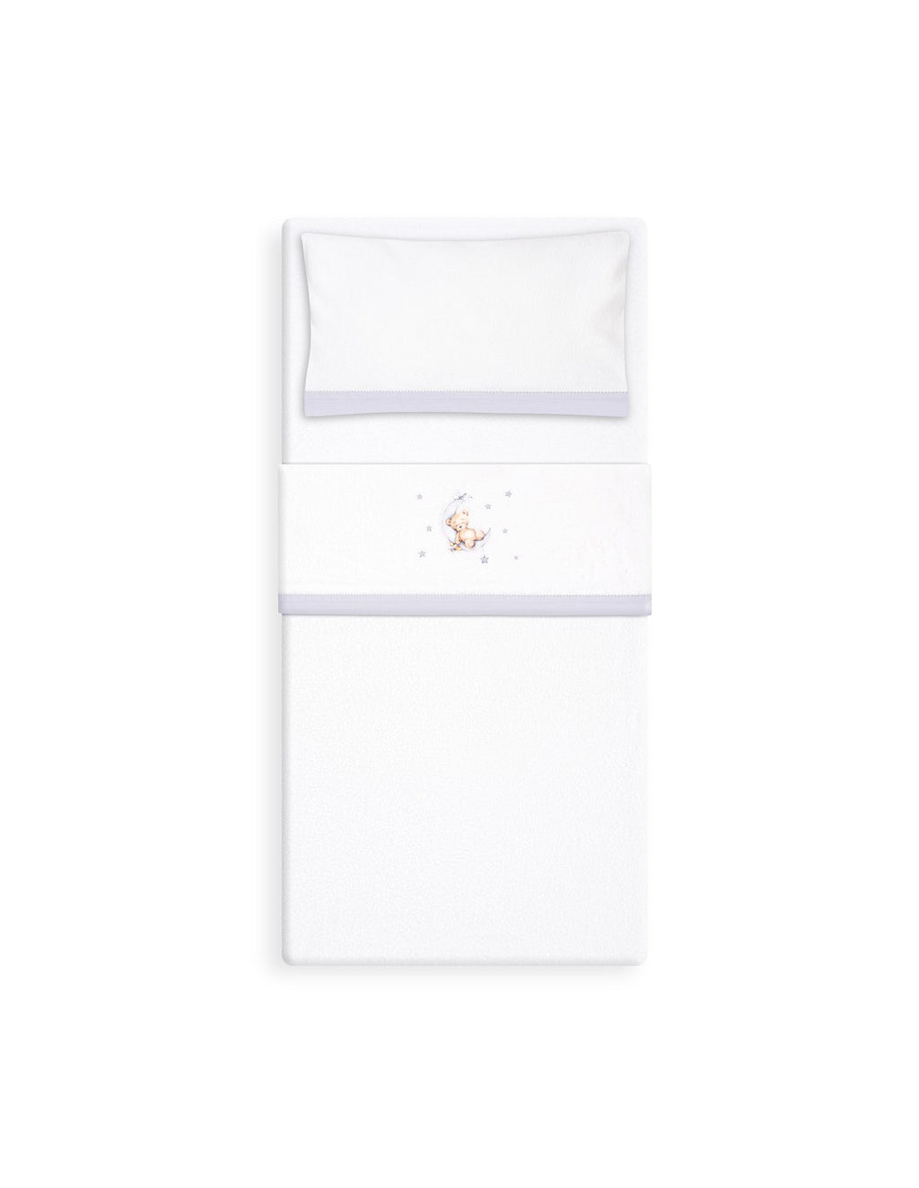 SET DE SABANAS CUNA CORALINA OSO LUNA + CHUPETERO INTERBABY