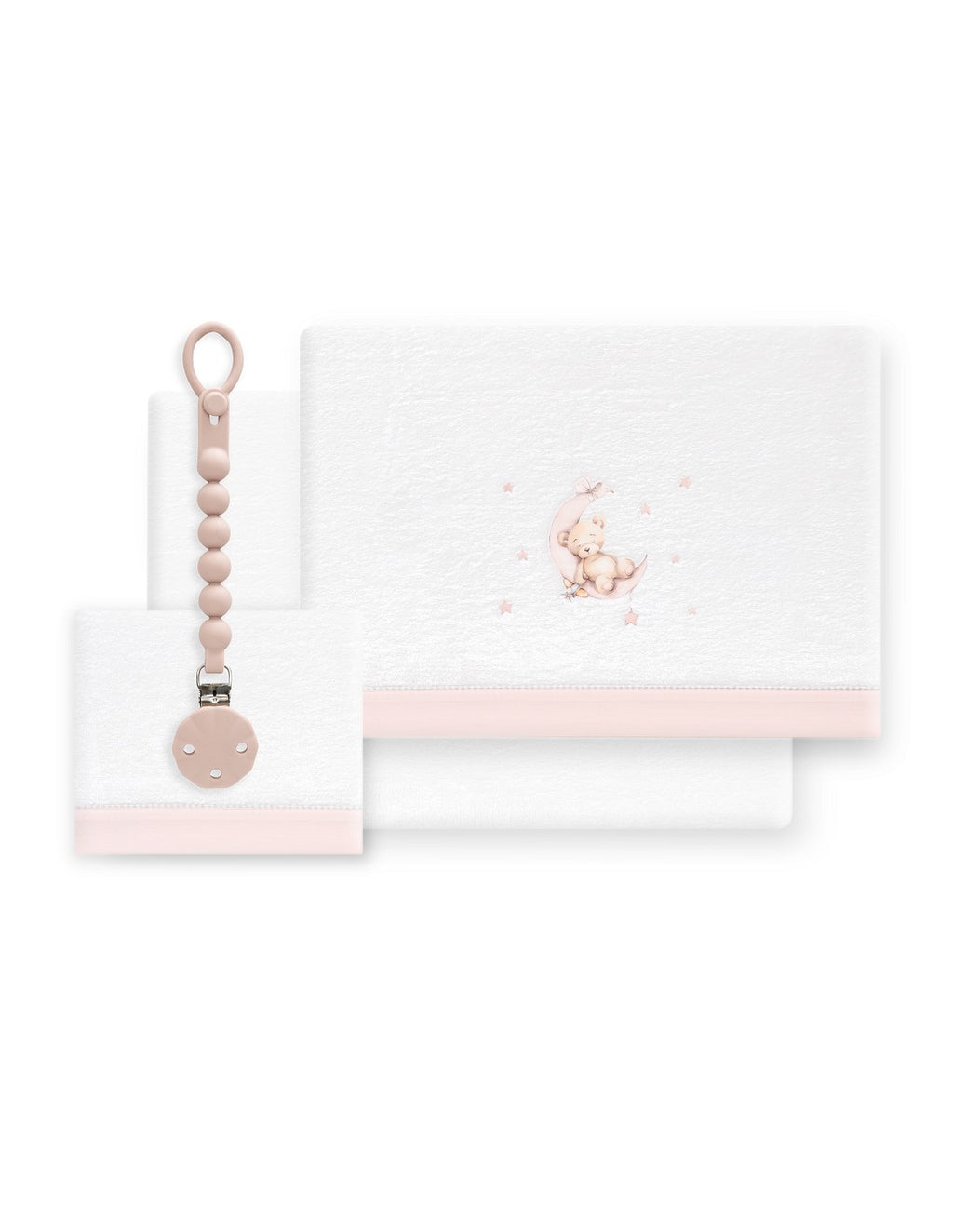 SET DE SABANAS CUNA CORALINA OSO LUNA + CHUPETERO INTERBABY