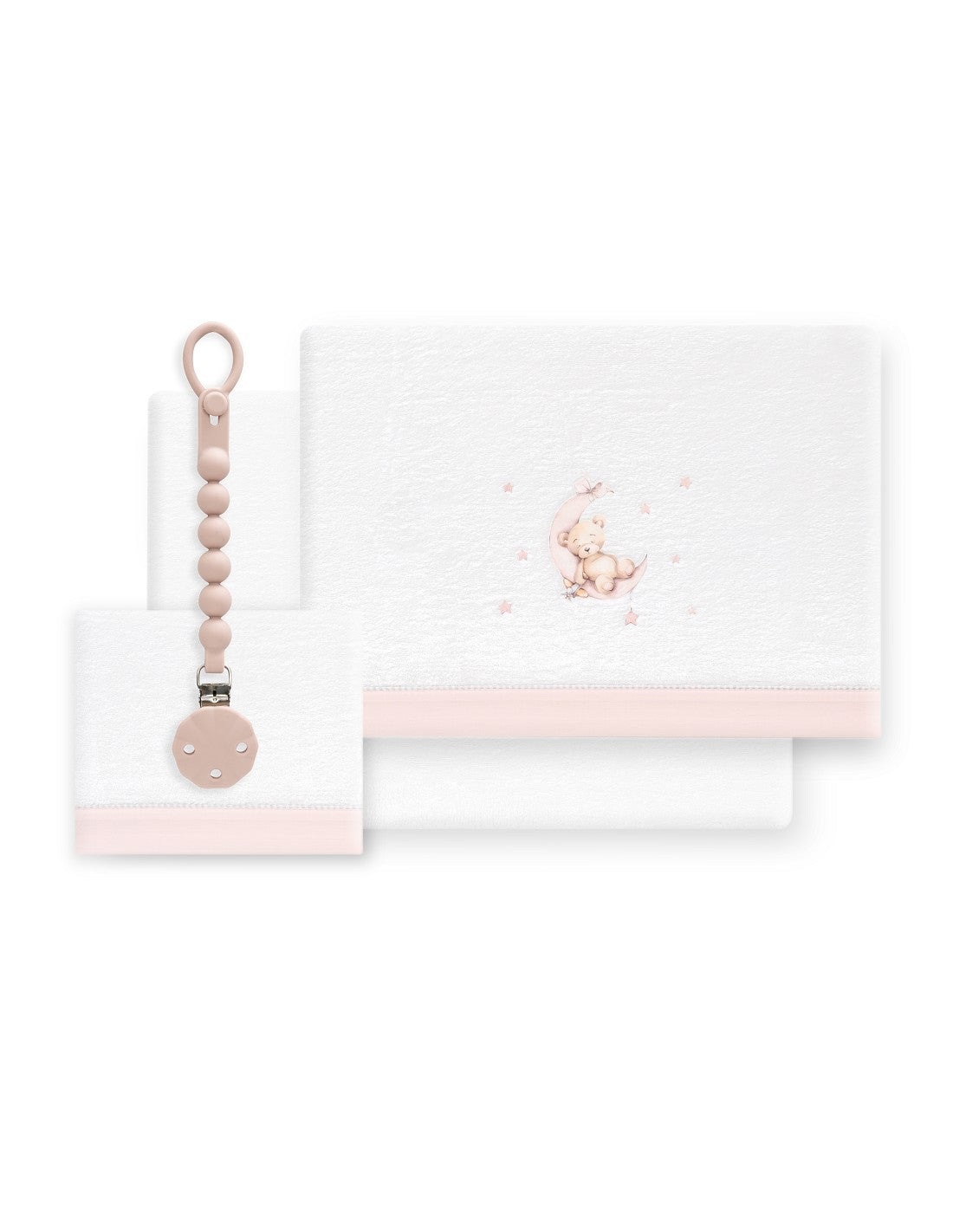 SET DE SABANAS CUNA CORALINA OSO LUNA + CHUPETERO INTERBABY
