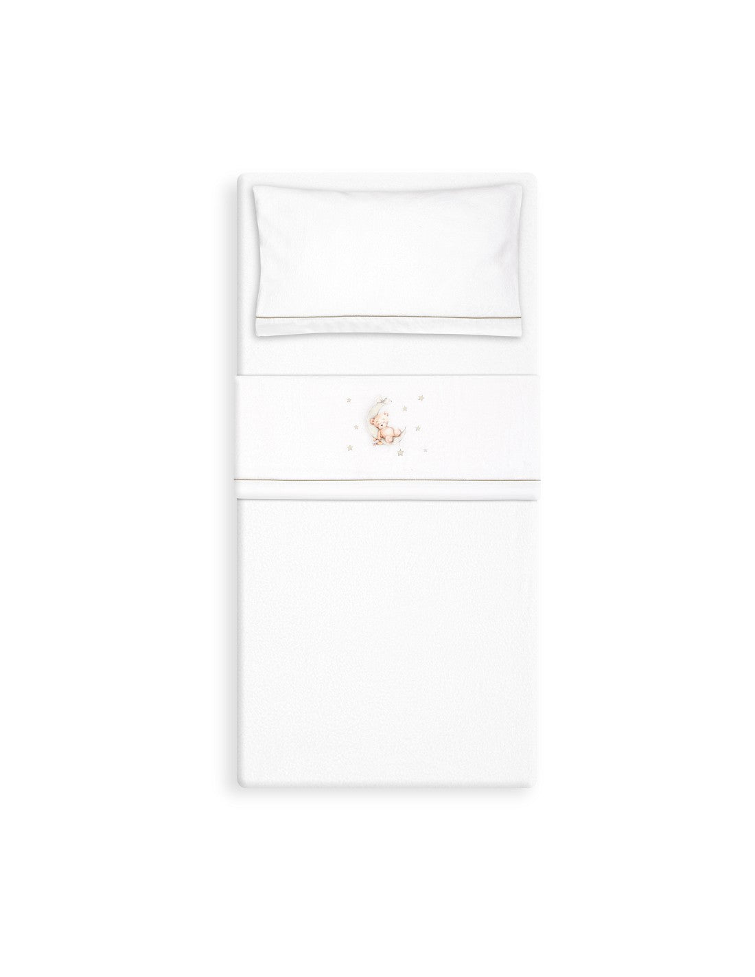 SET DE SABANAS CUNA CORALINA OSO LUNA + CHUPETERO INTERBABY