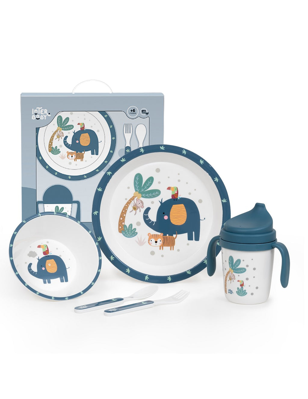 SET DE VAJILLA 5 PIEZAS JUNGLA. INTERBABY