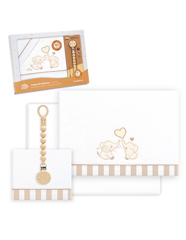 SET DE SABANAS CUNA+CHUPETERO. ELEFANTES. INTERBABY