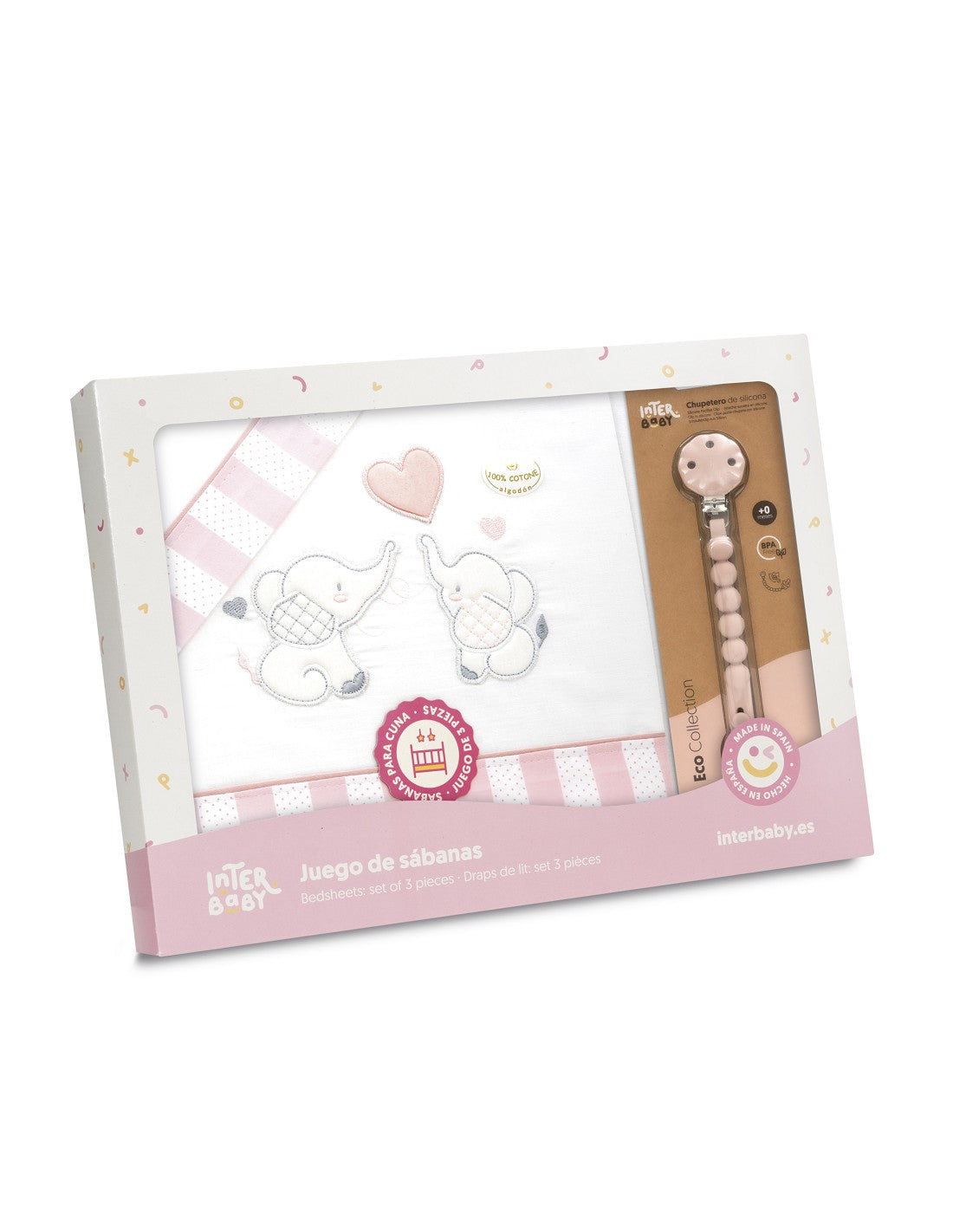 SET DE SABANAS CUNA+CHUPETERO. ELEFANTES. INTERBABY